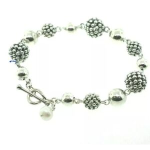 Michael Dawkins Sterling Smooth & Cluster Bead Ball Pearl Toggle Bracelet 8"